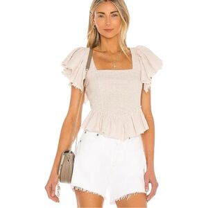 Free People Dreaming Peplum Top In Oatmeal